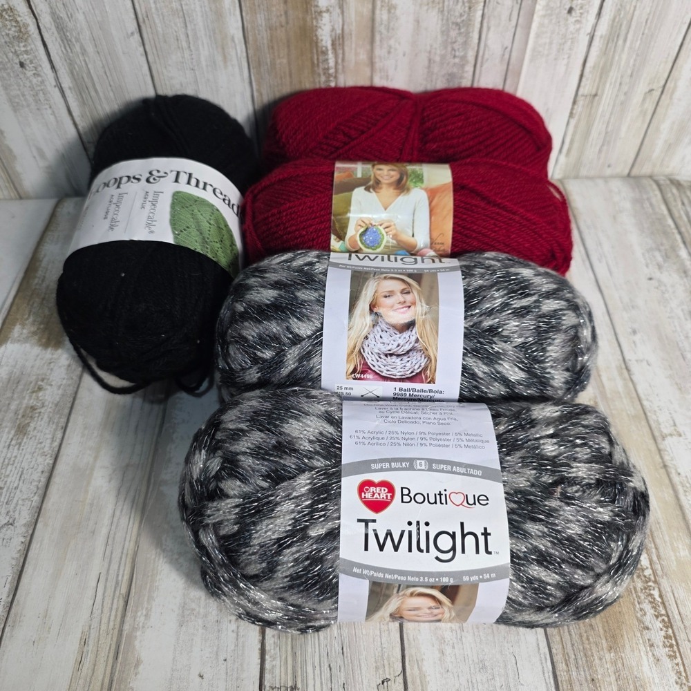 Mixed Yarn Lot Red Heart Boutique Twilight Lion Brand Vanna's Choice 5 Skeins